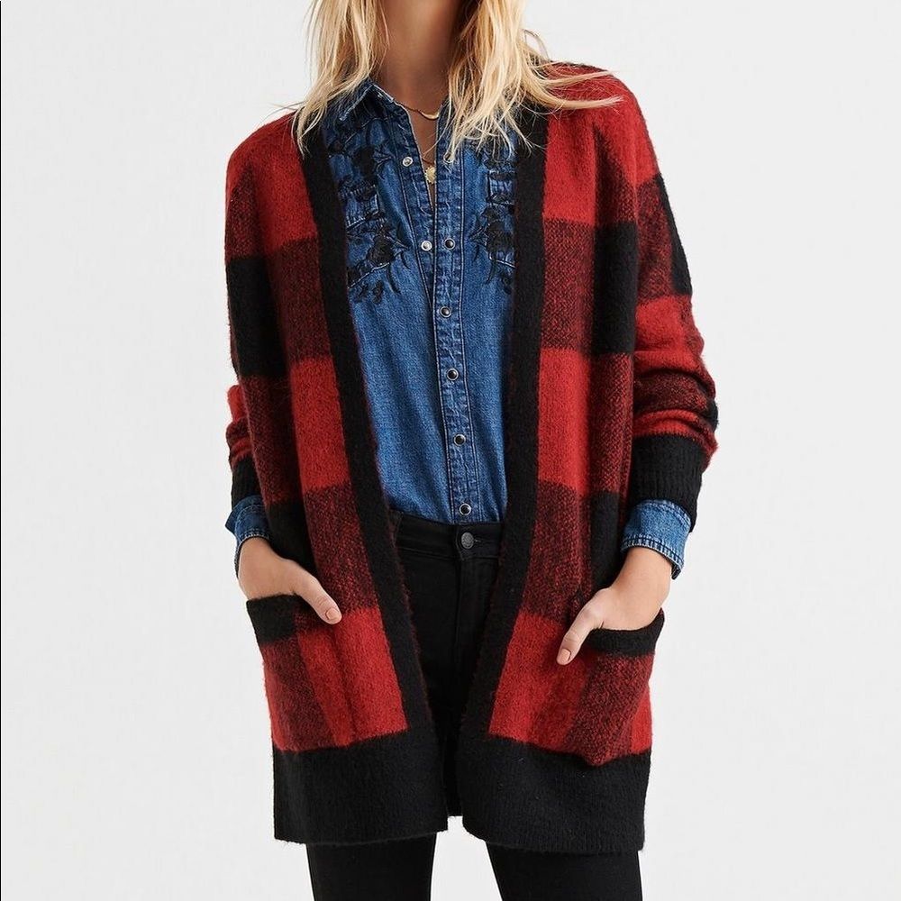 119 Lucky Brand Buffalo Plaid Cardigan Sweater  Sz Xs